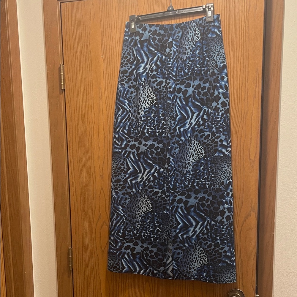 Susan Graver Wild Blue and Black Maxi Skirt with long sleeve blouse
